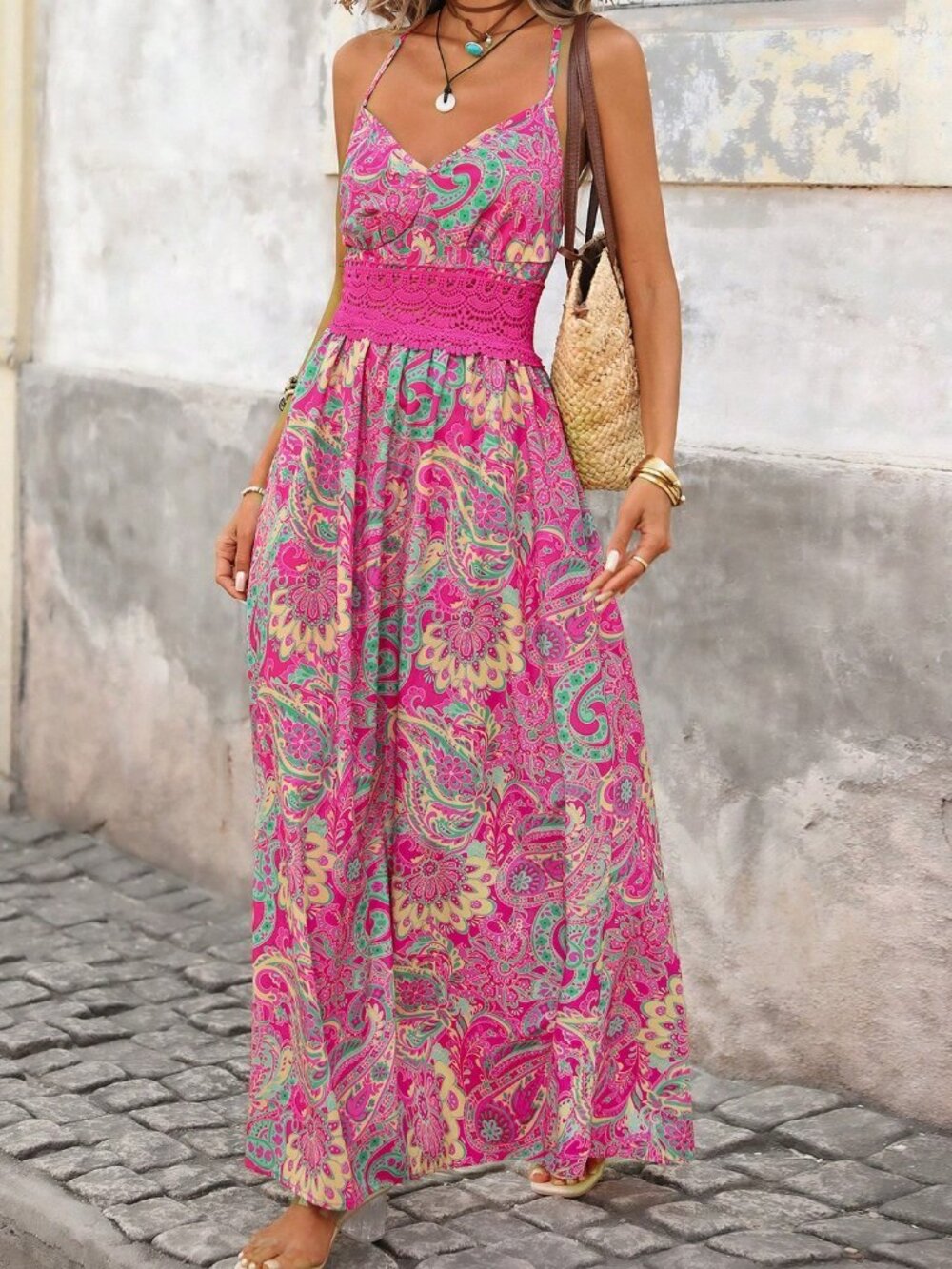 Multicolor Boho Women's Hollow Strap Flared Leopard Print Holiday Dress - Picture 5 of 8